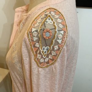 BEING DELETED Sundance Pink Embroidered Beaded Long Sleeve Bohemian Lace Blouse